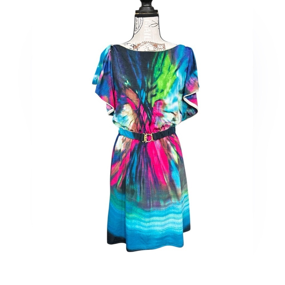 Angeleye London Belted Tie-Dye Pattern Dress with butterfly silhouette size M